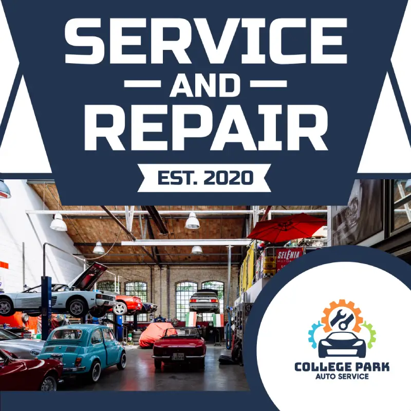 A banner for College Park Auto Service reading "Service and Repair, established 2020"