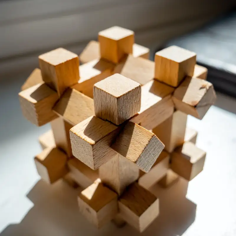 A wooden block puzzle representing customized features