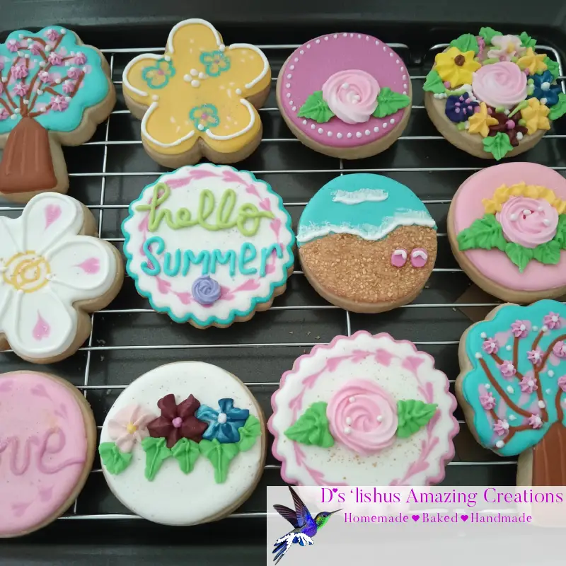Different types of colorful cookies baked by Dslishus Amazing Creations