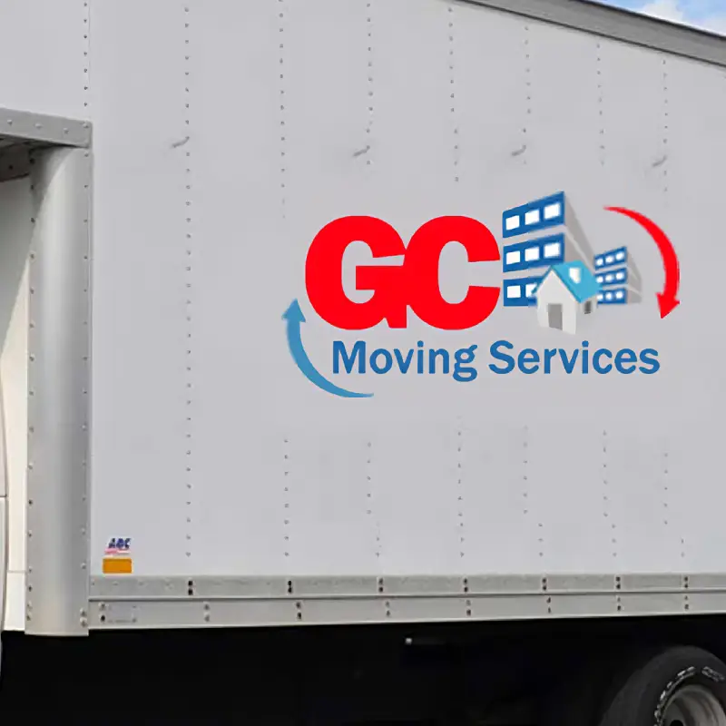 GC Moving Services logo on the back half of a truck