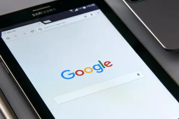 A tablet device with a web browser with Google open