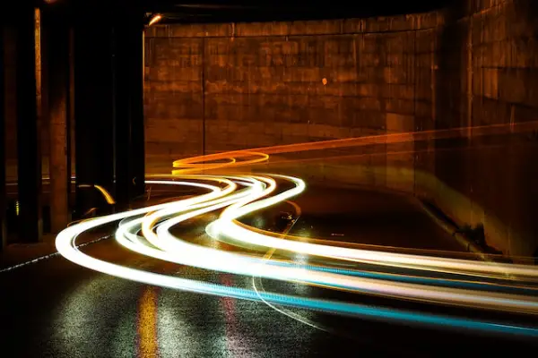 Light streaks on a road representing speed
