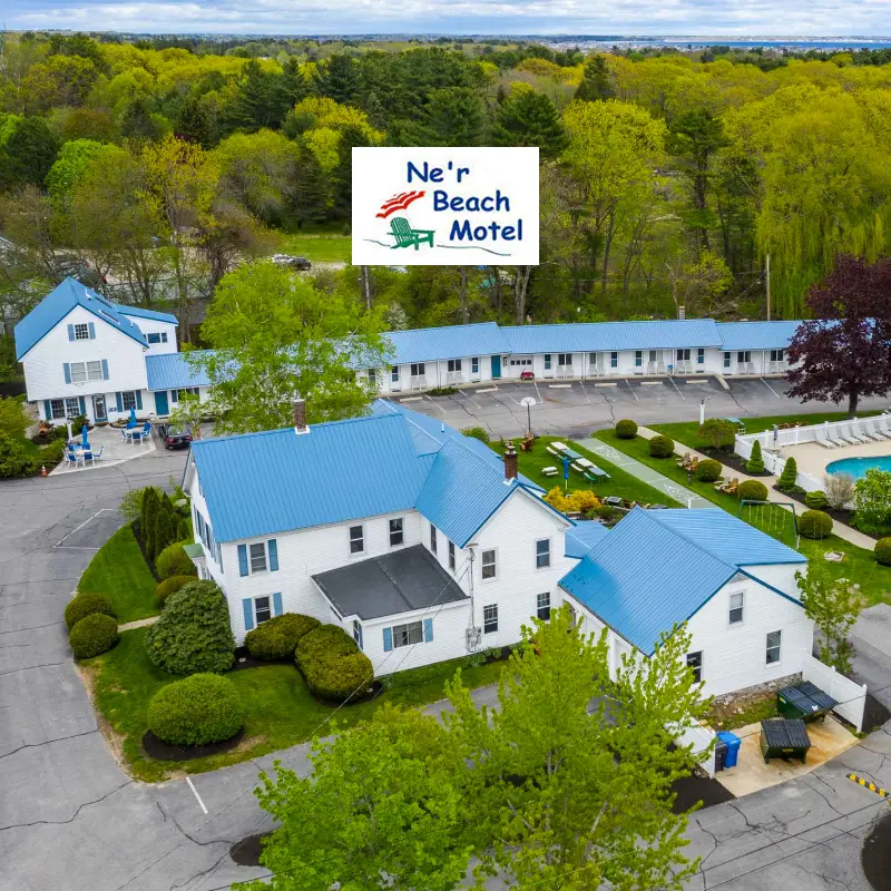 An aerial view of the Ne'r Beach Motel property