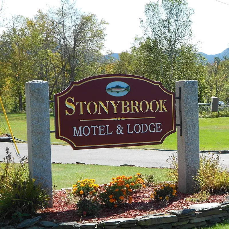The board for Stonybrook Motel and Lodge